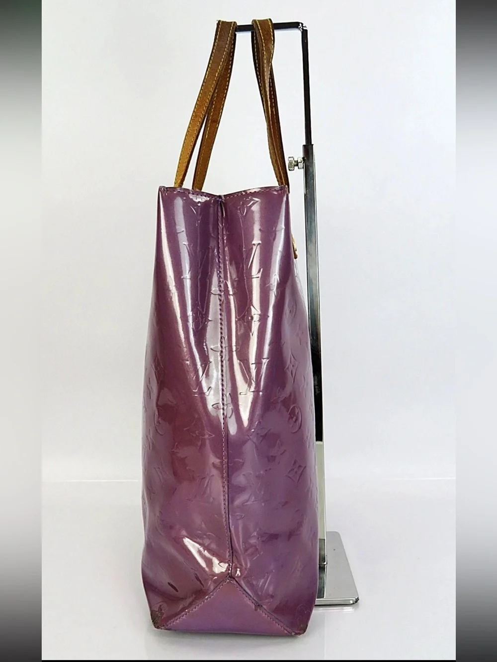 Louis Vuitton Glossy Plum Vernis Tote with Tan Handles